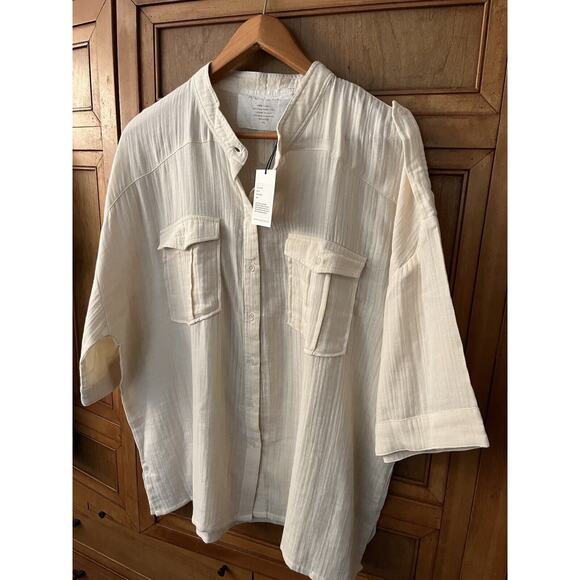 NWT Acacia Swimwear Van Top Sz P/S Cream Cotton Gauze 3/4 Sleeve - Picture 7 of 9